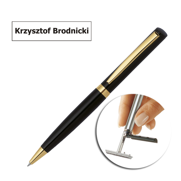 Długopis z pieczątką w eleganckim etui Heri Color Exclusive 6720 czarno-złoty